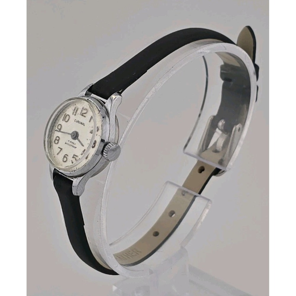 Vtg Retro Cardinal 17 Jewels Silver Tone w/ Silver Dial Round Woman's 18mm Watch
